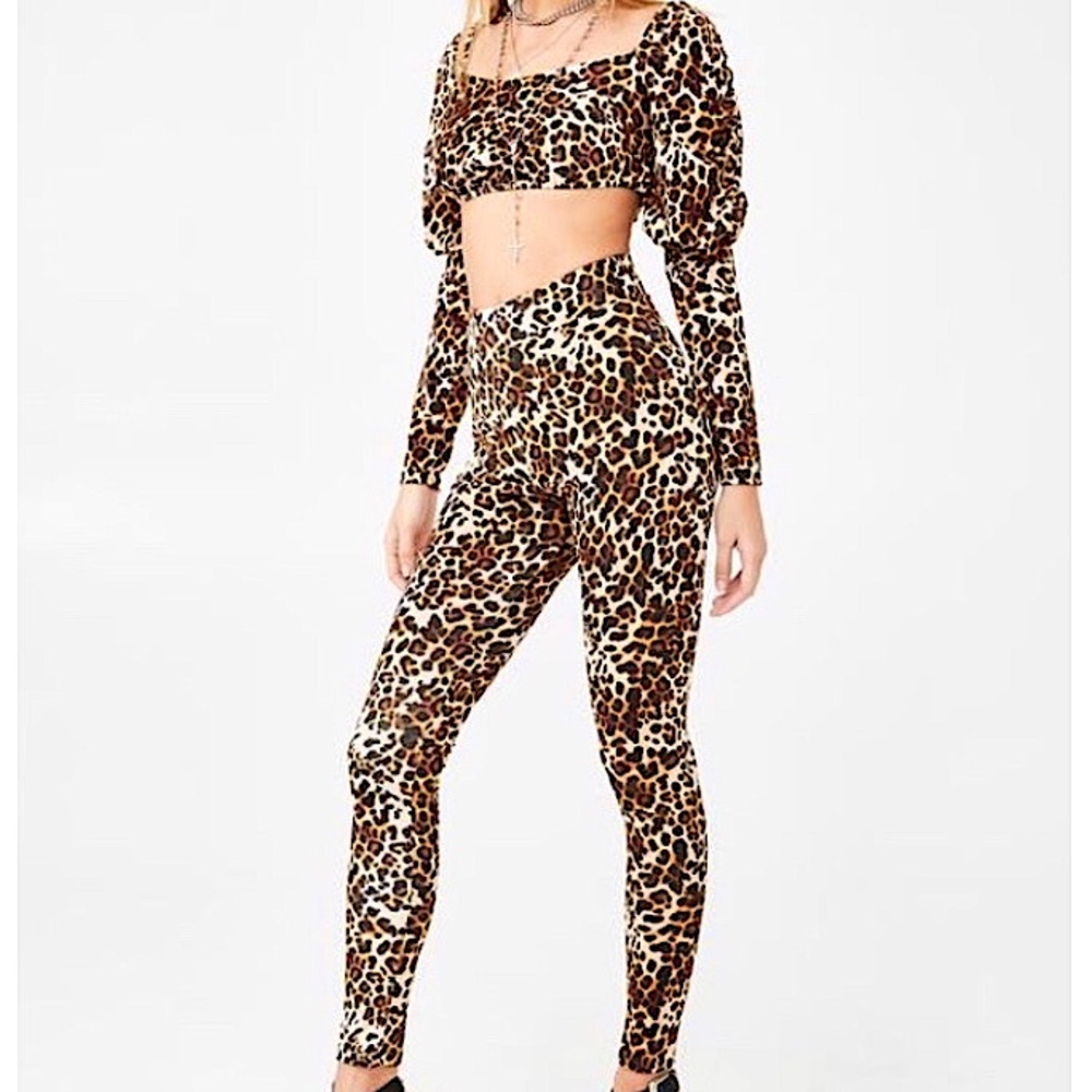Dolls Kill | Cheetah Crop Top and Leggings Set by New Girl Order